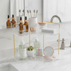 Corner Space Utilization Storage Rack Golden 17.5*12*31.5cm, Square Transparent Two-Tier Bathroom Countertop Rack, Bathroom Shelf, Countertop Storage Organizer