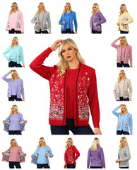 Ladies Twin Set Floral Sweater Womens Knitted Tank Top Cardigan Jumper