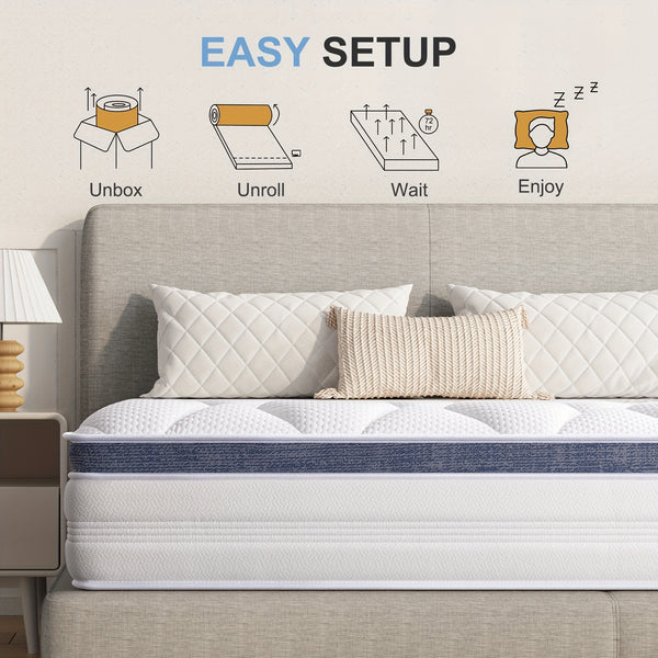 22/25cm Memory Foam Hybrid Mattress, Silent Innerspring & Pocket Springs for Cool-Sleep Comfort, Single,  Double, Double Sizes, Mattress In A Box