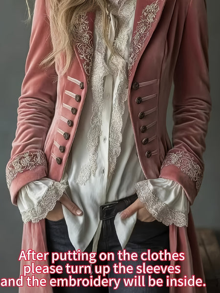 2026 Women'S Autumn Winter Long Sleeve Solid Color Patchwork Lace Golden Velvet Jacket European American Style