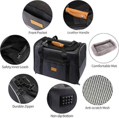 Morpilot Cat Carrier, Portable Pet Carrier Bag for Cats and Small Dogs, Foldable Soft Sided Cat Transport Carrier, Airline Approved Pet Travel Carrier with Shoulder Strap, Removable Mat and Pet Bowl