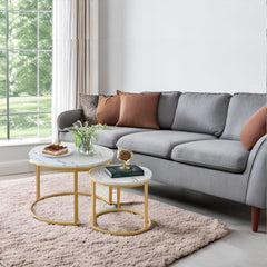 Nesting Coffee Tables Set of 2 Round Stacking Sofa Side Tables for Living Room