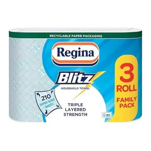 Regina Blitz 12 Rolls Strong Absorbent Luxury Kitchen Cleaning White Paper Towel