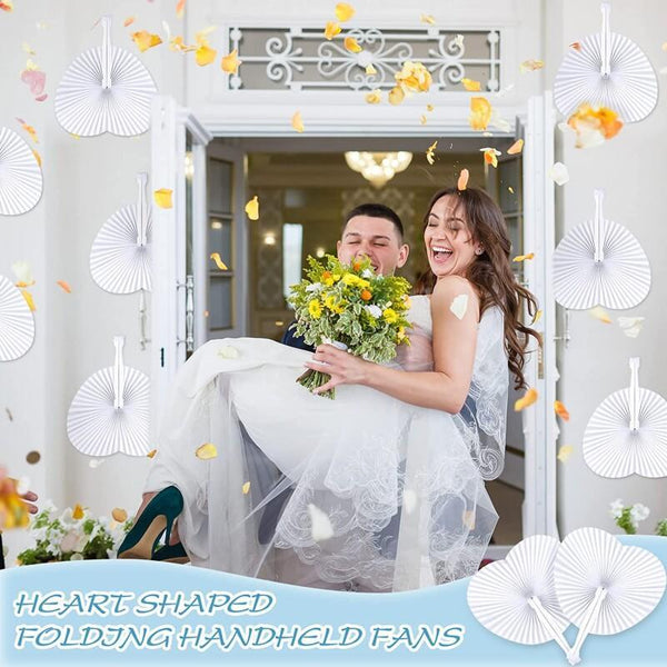 30pcs White Heart Shaped Folding Accordion Paper Fans for Wedding Celebrations, Party Decorations and DIY Painting