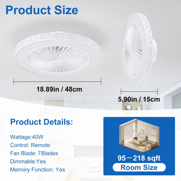 Silent Ceiling Fan with Light And Remote Control 6 Speeds And Wind Reversible Dimmable LED Ceiling Fan Light with Remote Control for Living Room Bedroom Dining Room