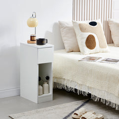 Slim Bedside Table, High Gloss Narrow Nightstand, Small Bedside Cabinet with Storage Space Saving for Bedroom Storage Unit, Living Room Small Sofa Side End Table