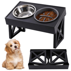 Raised Dog Bowl Height-Adjustable, Elevated Dog bowls with Stainless Steel Bowl and PP bowl, for Small Medium & Large Dogs, Black, 45*26*27.5cm