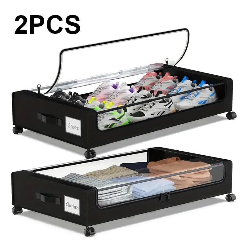 Lunaluke 1/2/4pcs Under Bed Storage with Wheels XXL 60L Large Capacity Rolling Underbed Storage Bins Organizer for Clothes, Shoes, Blankets, Toys, Books and Seasonal Items, Space-Saving Under Bed Drawer Box for Bedroom, Closet, Dorm, Living Room and Kids