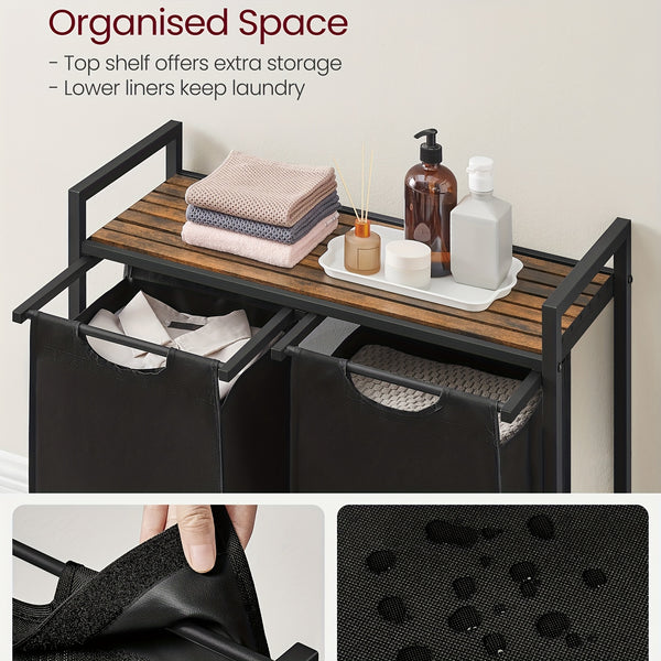 Dirty Laundry Basket, 2 Compartments, Bin, with 2 Removable Oxford Cloth Bags, Metal Frame, 2 X 46 Litres, 73 X 33 X 72cm, Laundry Baskets