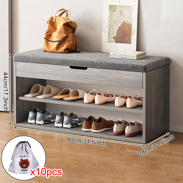 Shoe Storage Bench with Cushioned Seat - Shoe Rack Cabinet Organizer, Multi-Tier Storage Unit with Padded Seat for Hallway, Bedroom, UK Home