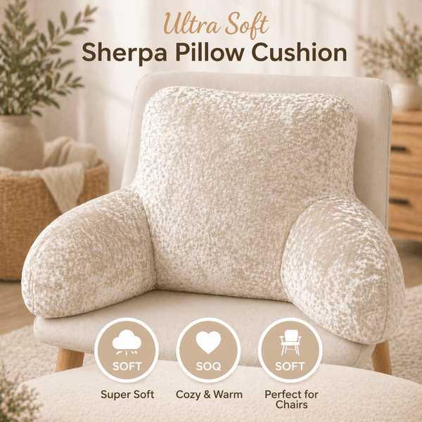 Teddy Fleece Reading Pillow with Arms Soft Backrest Support Cushion 65x40cm for Bed and Sofa in 4 Colours
