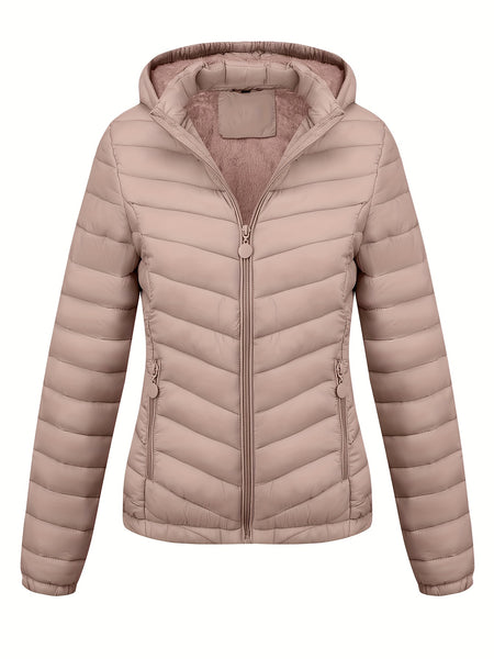 Women's Autumn/Winter Fashion Simple Versatile Lightweight Commuter Hooded Padded Coat with Pockets
