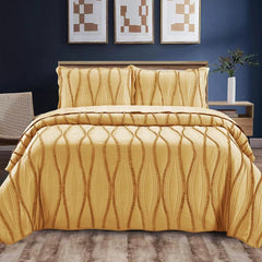 Luxury 3-Piece Embossed Quilted Bedspread Set – Super Soft All-Season Microfiber Comforter with Matching Pillow Shams, Elegant Wave Design, Bed Throw Single Double King Size, Lightweight Yet Warm Modern Bedding Set, Ideal for Modern or Traditional Homes