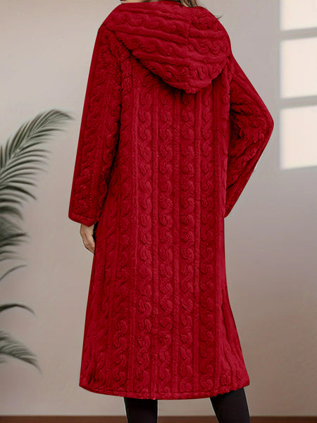 Fashionable Long Hooded Solid Color Cardigan Coat, Autumn/Winter Thickened Plush Outerwear, Warm, Versatile, and Suitable for Commuting