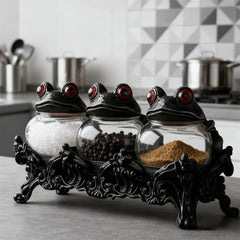 3pcs Witch Frog-Shaped Spice Jars, with Frog Lids, Are Kitchen Storage Containers in A Retro Style. They Can Be Used to Store Spices, Herbs And Salt. They Are Unique Home Decorations And Storage Jars. for Halloween