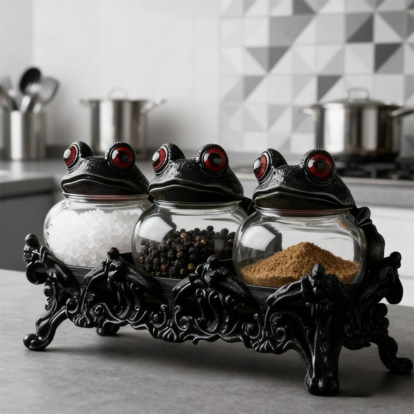 3pcs Witch Frog-Shaped Spice Jars, with Frog Lids, Are Kitchen Storage Containers in A Retro Style. They Can Be Used to Store Spices, Herbs And Salt. They Are Unique Home Decorations And Storage Jars. for Halloween