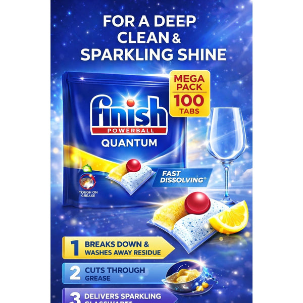 Finish Quantum Lemon Dishwasher Tablets 100 Pack – Powerful Grease Cleaning Dishwashing Tabs – Infinity Shine Formula