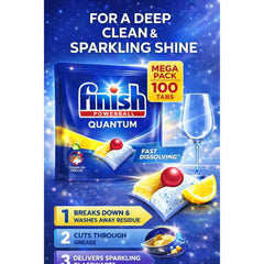 Finish Quantum Lemon Dishwasher Tablets 100 Pack – Powerful Grease Cleaning Dishwashing Tabs – Infinity Shine Formula