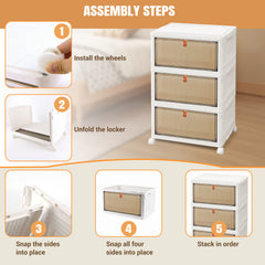 Storage Boxes with Lid - 3/4/5 Tier Plastic Storage Box with Lid, Stackable Storage Boxes with Wheels, Storage Drawers with Front Door, Plastic Box for Home and Office, White