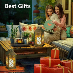Solar Lanterns for the Garden, 2 Pack Garden Gifts, Waterproof Outdoor Lanterns with Flickering Flame Candle, Hanging Solar Lights Outdoor for Table Yard Pathway Wall Patio - Bronze