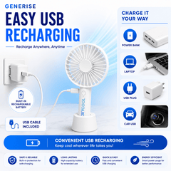 UK LOCAL SELLER - 3 Speed Rechargeable Portable Handheld Fan 21cm – USB Charging Mini Cooling Fan with Built-in Battery, Lightweight 165g, 2-in-1 Handheld & Desk Use with Stand for Home, Office, Travel & Outdoor Use | Sent and Fulfilled from UK Warehouse