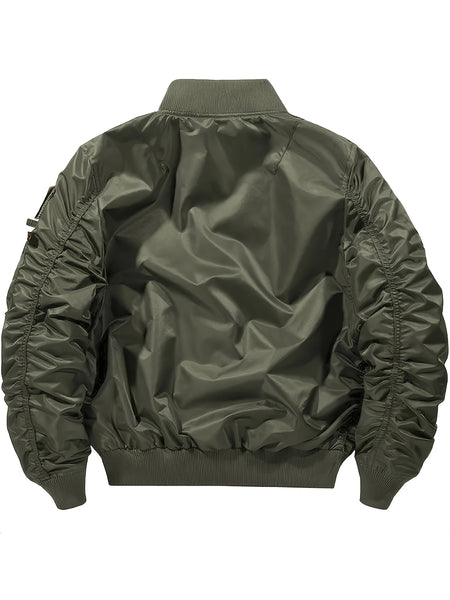 Men'S Casual Stand Collar Bomber Jacket, Chic Novelty Design Zip Up Tactical Jacket with Multi-Pocket, Fall Winter Outdoor