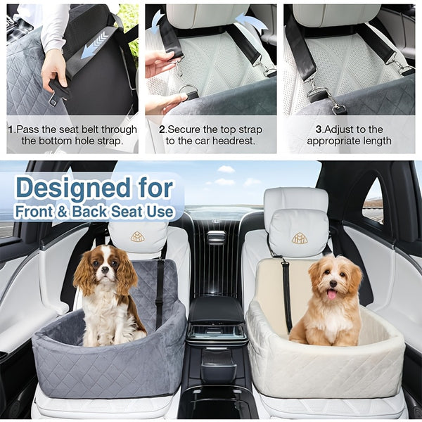 Dog And Cat Booster Car Seat with 3-Strap Safety System | Plush Memory Foam Bed And Removable Washable Cover | Non-Slip Base for Car Travel, Road Trips, And Outdoor Adventures