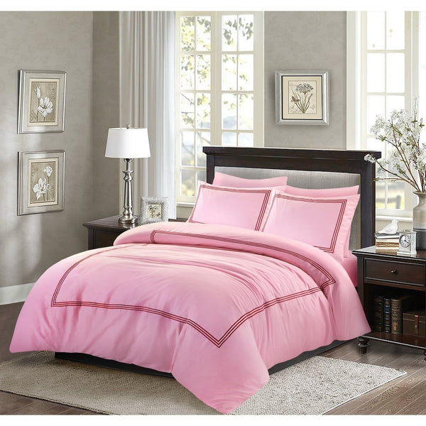 Embroided Baratta Stitch Duvet Cover Set with Matching Pillowcases - Ultra-soft Brushed Microfibre – Chic & Modern Design – Easy Care & Machine Washable
