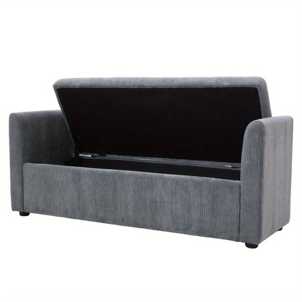1pc Modern Grey Velvet Storage Ottoman Bench - Lift-Top Padded Seat with 2 Decorative Pillows | Multi-Functional Toy Chest & Shoe Organizer for Entryway, Living Room & Bedroom (Space-Saving Design)