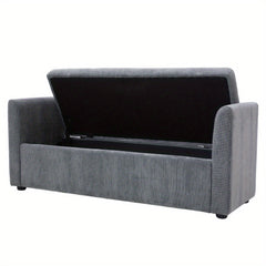1pc Modern Grey Velvet Storage Ottoman Bench - Lift-Top Padded Seat with 2 Decorative Pillows | Multi-Functional Toy Chest & Shoe Organizer for Entryway, Living Room & Bedroom (Space-Saving Design)