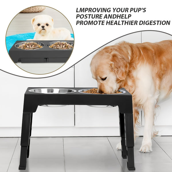 1 Set of Lifting Dog Bowl Pet Feeding Station Stainless Steel Double Bowl Pet Feeding Rack with Foldable Legs, Single Bowl Capacity of 1.1L, Five-Gear Height Adjustable, And The Highest Lifting Height Can Be Adjusted to 31Cm30.99 cm, Which Is Suitable for