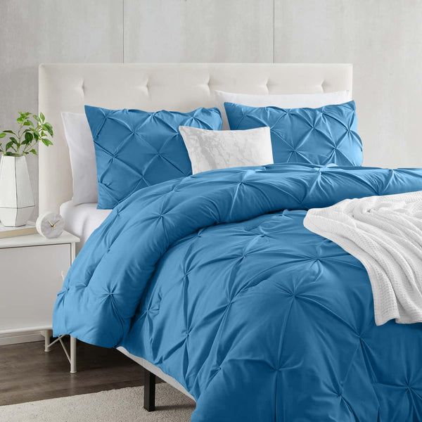 3pcs Pintuck Duvet Cover Set – Reversible Pinch Pleat Design with Pillowcases, Soft & Breathable Microfiber, Button Closure & Corner Ties, Machine Washable, Perfect for Bedroom or Guest Room – All Season