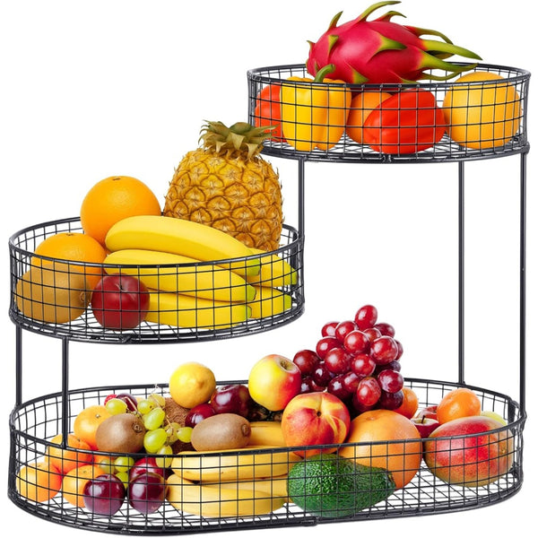3-Layer Desktop Storage Rack - Iron Fruit Basket & Vegetable Organizer for Kitchen Dining Table, Space Saving Metal Storage Rack