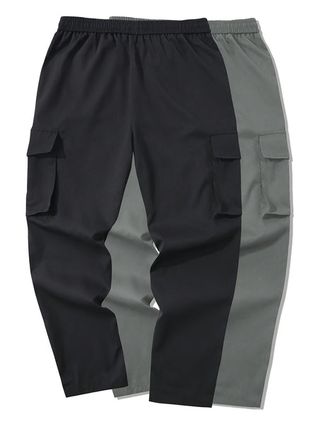 Men's 2pcs Cargo Pants with Drawstring Waist and Multiple Pockets, Suitable for Outdoor Casual Wear