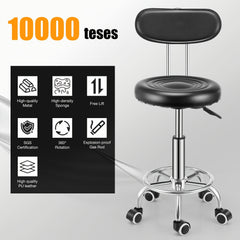 Adjustable Rolling Swivel Stool, Hydraulic Heavy Duty Drafting Chair Stool with Backrest, for Salon Office Therapist Beauty Spa Hairdressing Tattoo, 360-Degree Rolling Wheel, Black