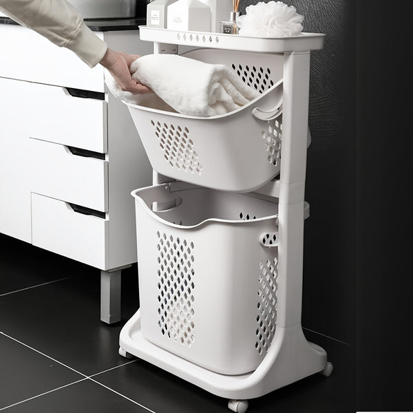 3 Tier Clothes Hamper with Wheels, Rolling Laundry Storage Cart, Portable Baskets, for Bedroom, Bathroom, Dormitory, Apartment, Laundry Room, Small Living Space, Laundry Baskets