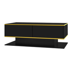 Modern LED coffee table, 100cm high gloss white coffee table, with 3 drawers and RGB light strips, adjustable color/brightness, gold edge, PB board material, suitable for living room, bedroom, lounge, studio - with a load-bearing capacity of 50kg and spac