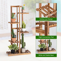 5-Tier Wood 6 Pots Plant Stand Free-Standing Display Shelf