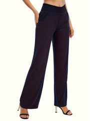 Tooluck Ladies' casual elastic waist straight trousers