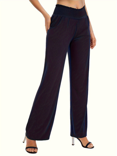 Tooluck Ladies' casual elastic waist straight trousers