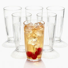 Set of 6 Clear Fluted Hi Ball Plastic Acrylic Drink Tumblers - Stackable Glasses for Picnics, BBQ’s, Poolside, Camping, Children’s Parties