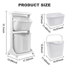 2-Tier/4-Tier Rolling Laundry Cart with Removable Baskets - Heavy-Duty Plastic Frame & Wheeled Hamper Organizer, Modern Bathroom Storage Cart Suitable for,, Dorm, Hotel - Space-Saving Clothes Sorting System, Laundry Baskets