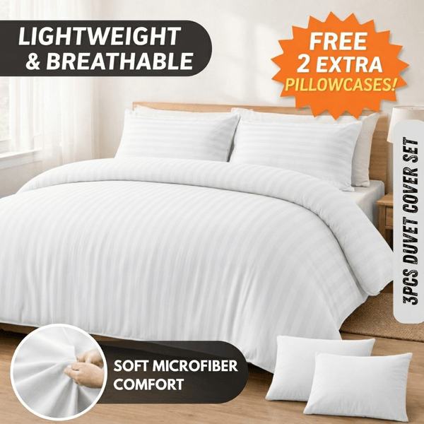 3pcs Lightweight Stripe Duvet Cover Set – Soft Breathable Microfiber Bedding Set, Cool Fresh Spring Summer Design, Easy Care, Includes 2 Free Pillowcases, All seasons use
