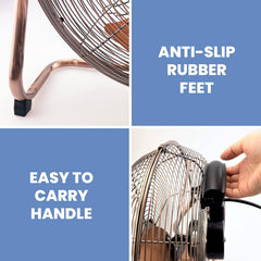 Schallen Copper Metal High Velocity Cold Air Circulator Adjustable Floor Fan with 3 Speed Settings (14