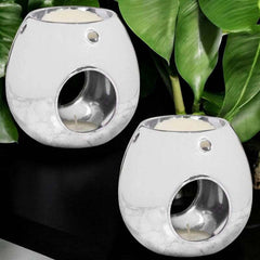 Silver Wax Melt Warmer Oil Tea Light Aroma - 2 PACK - Luxury Glass Round