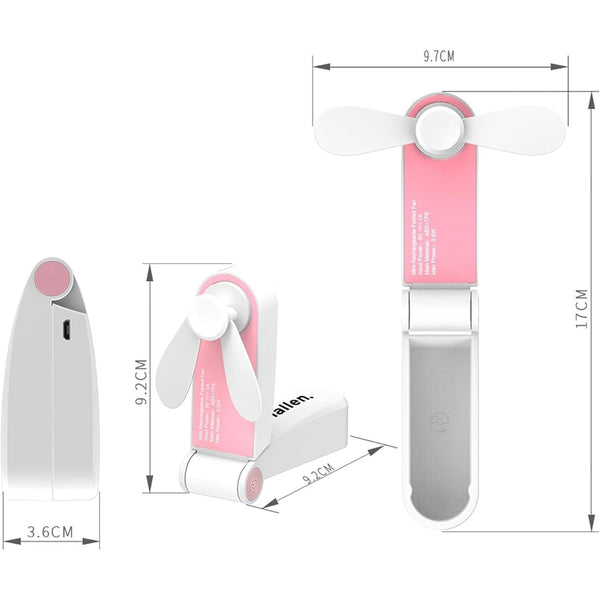 Schallen Portable Mini Folding Pocket Fan USB Rechargeable Electric Handheld Desk Fan Foldable Travel Cooling Fan with Quiet Motor Soft Blades Safe Design Lightweight Personal Fan for Home Office Desk Travel Camping Commuting Summer Cooling Fan (White Gre