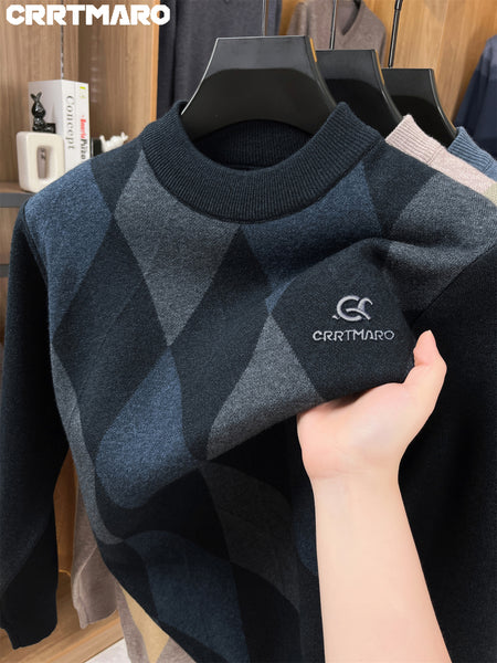 Carterma CRRTMARO Embroidered Sweater Men'S Warm Autumn And Winter Fleece Thickened Semi-High Collar Base Shirt Casual Men'S Clothing Shengyida