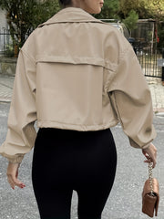 Womens Cropped Jacket Zip Up Lightweight Oversized Utility Anorak Coat with Pockets