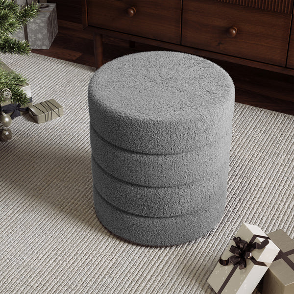 Round Pouffe Stool Liviing Room Bedroom Footstool Teddy Fleece Dressing Table Stool Hallway Shoe Stool