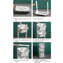 1pc, White Triple Layered, Bathroom Dirty Clothes Sorting Storage Basket, Household Multi-Purpose Laundry Changing Storage Basket, Fruit And Vegetable Snack Toy Storage Basket, Large Capacity to Save Space, with 4 Swivel Wheels, Smooth And Flexible Moveme